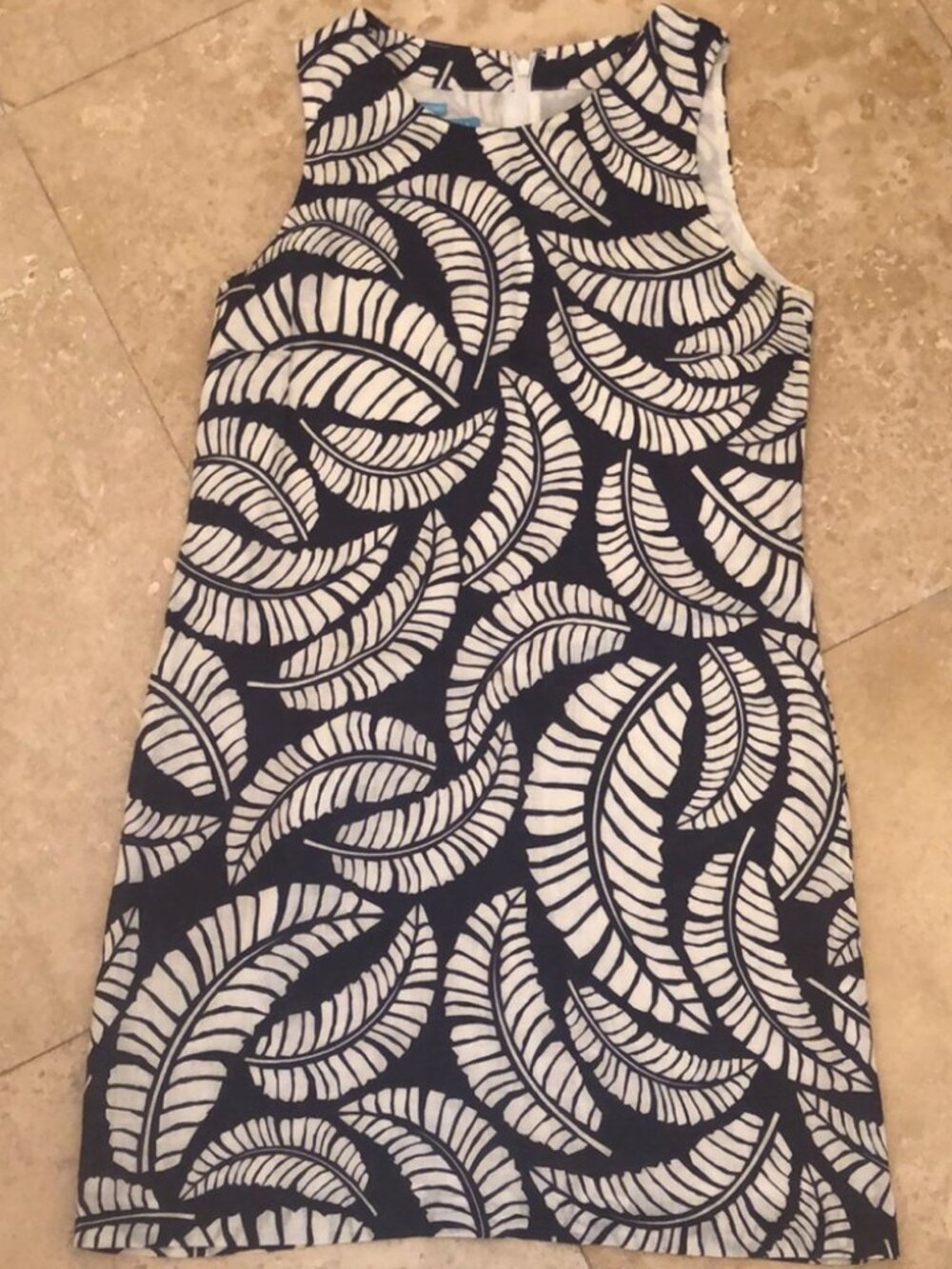 Island Company Classic Linen Shift Dress Palm Leaf Print